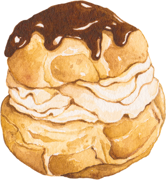 Choux pastry cream puff dessert watercolor